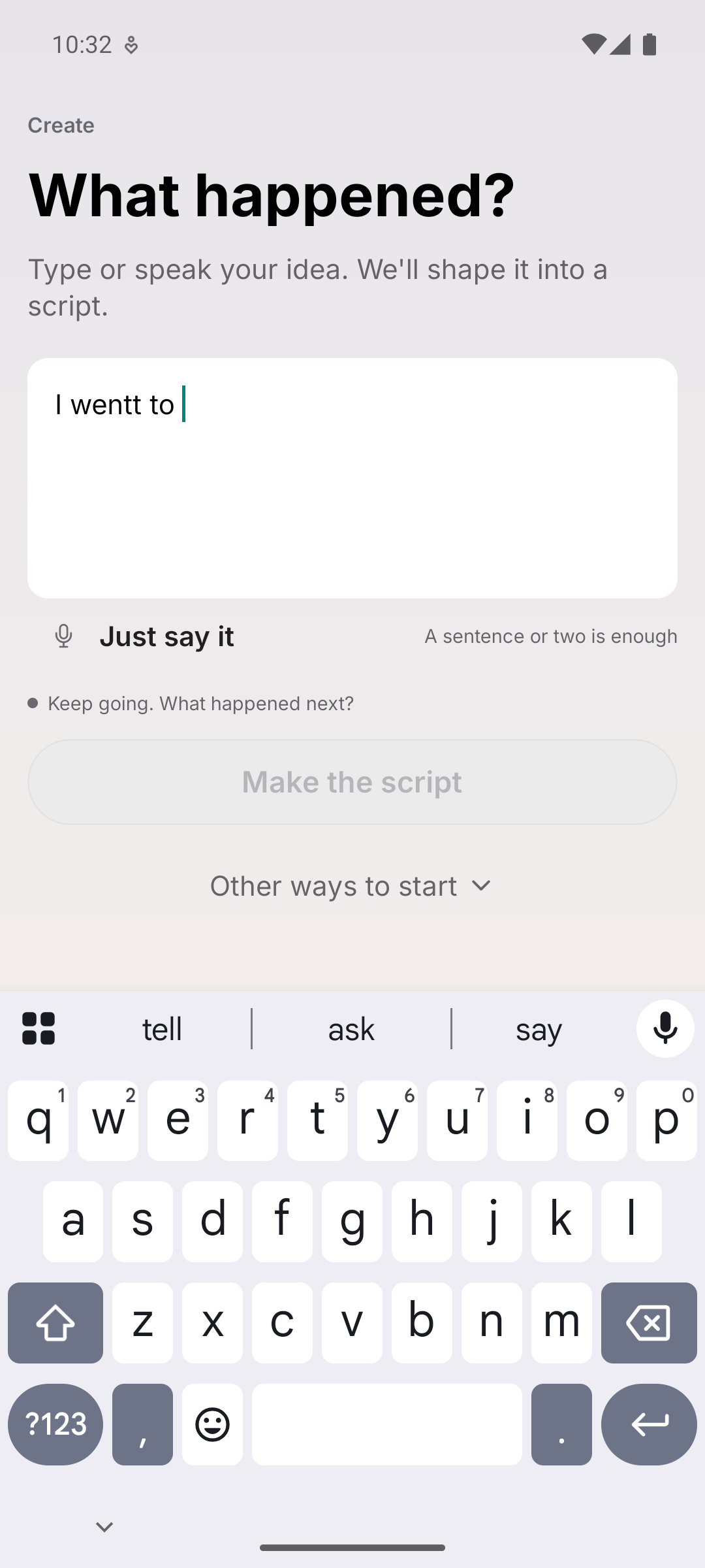 Talqr's idea entry screen